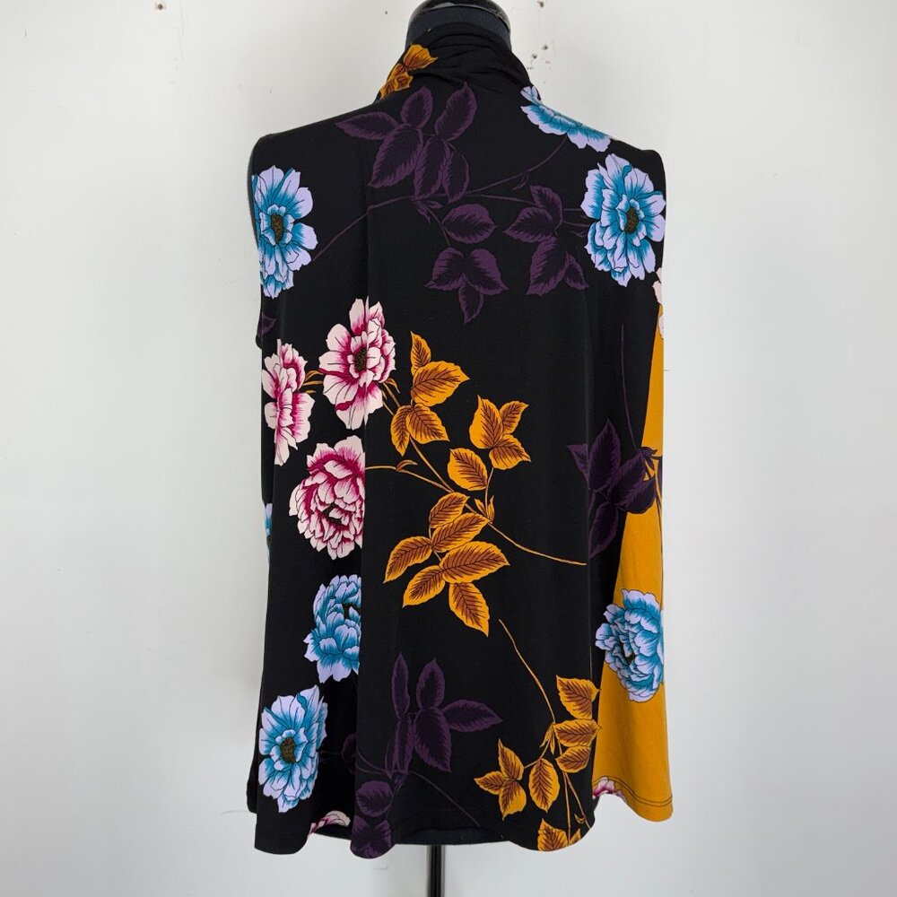 Marallis Floral Mock Neck Top L Sleeveless Swing Knit Blouse Made‎ in Canada - Picture 3 of 6